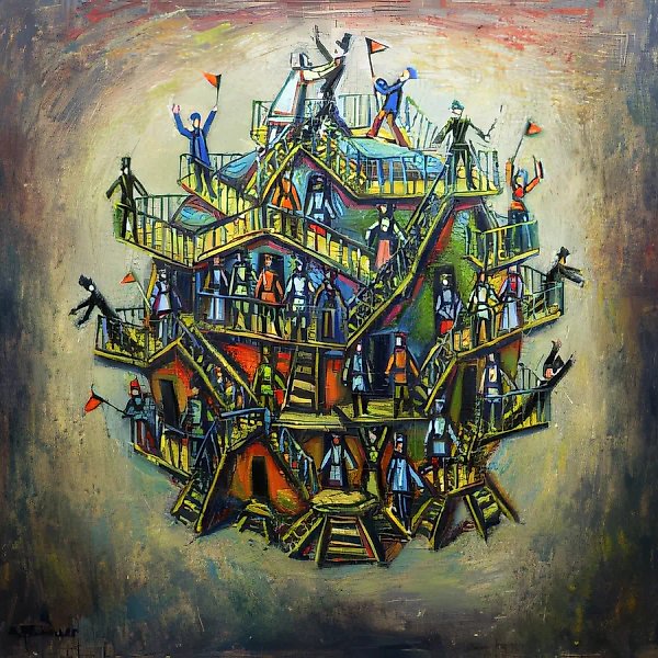 Эскиз к комедии «Мистерия-буфф», 1971, масло на холсте, 80x80