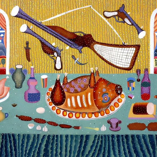 Натюрморт с ружьями, 1995, холст, масло, 50x75 см. Частная коллекция, Финляндия