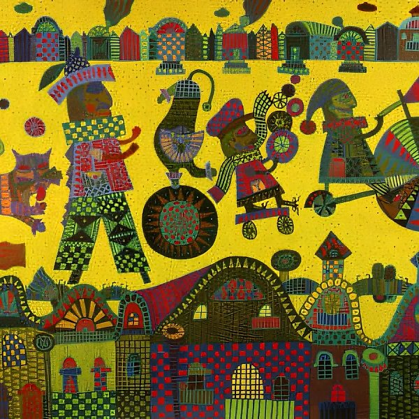 Цирк приехал к нам, 1992, холст, масло, 73x97 см. Частная коллекция, Финляндия
