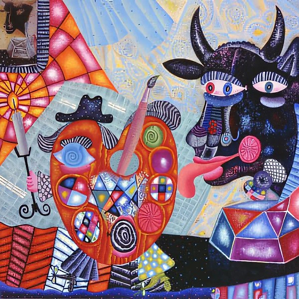 Благословение быком. П.Пикассо. Из серии "Подарки"., 1996, холст, масло, 45 х 60 см Частное собрание, Финляндия