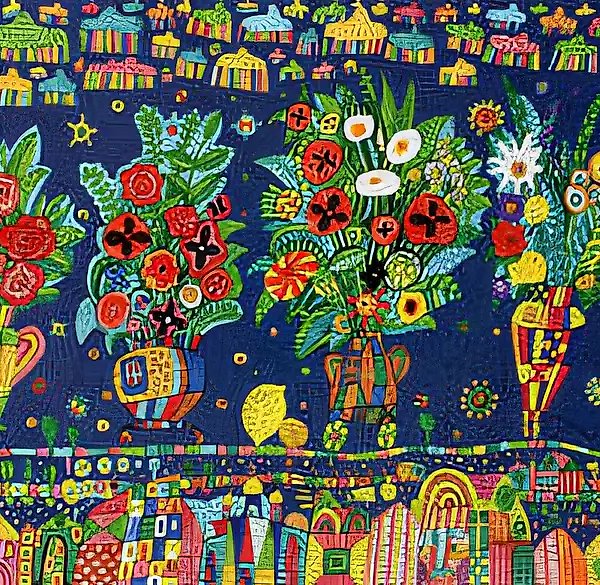 Цветы. Мартиросу Сарьяну. Из серии "Подарки". Диптих. Левая часть., 1994, холст, масло, 65х108 Собственность автора