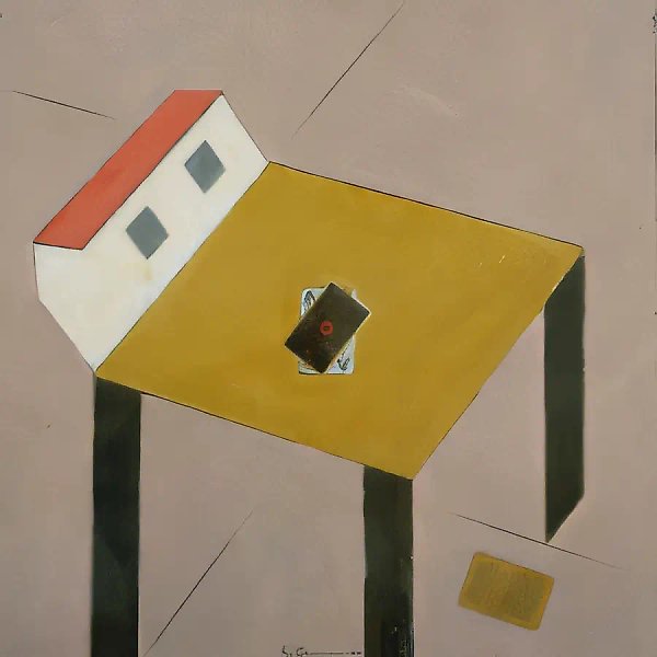 静物与小房子，1993年，纸本，混合媒介，74.5×71厘米