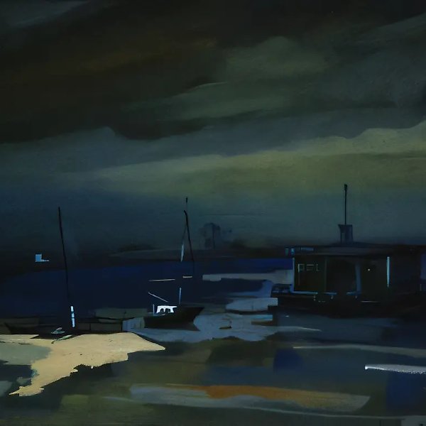 Пристань яхт-клуба. Из серии  "Волга", 1992, гуашь, бумага, 58 х 38
