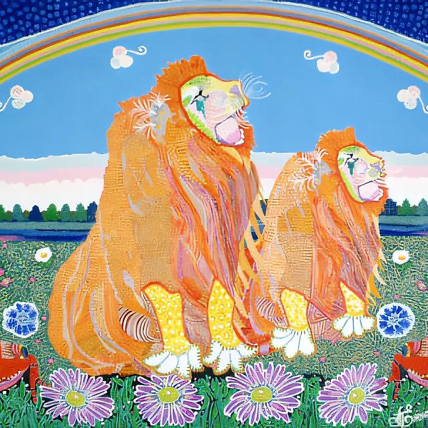 Смеющиеся львы, 1995, холст, смешанная техника, 100х80 Государственный российский дом народного творчества. Москва.