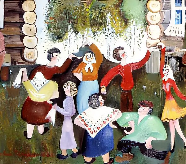 Троицин день в деревне Брюшка, 1995, холст, масло, 40 х 91