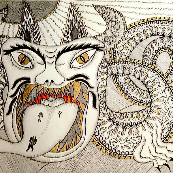Апокалипсис. Путь (лист 6)., 1998, перо, тушь, серебро, золото, 30,5х49,5