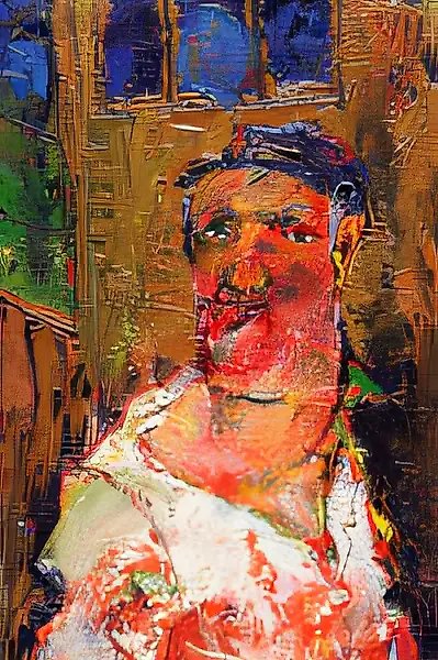 Uncle Vania has killed a pig, 1973, orgalyth, oil, Private collection, Russia