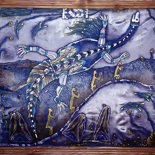 Петроглифы, 1995, роспись, шёлк, 90x70. Собственность автора, $400