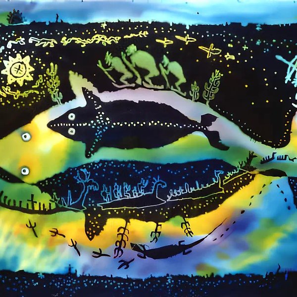 Песня большой рыбы, 1995, батик, хлопок, 70x90. Собственность автора, $400