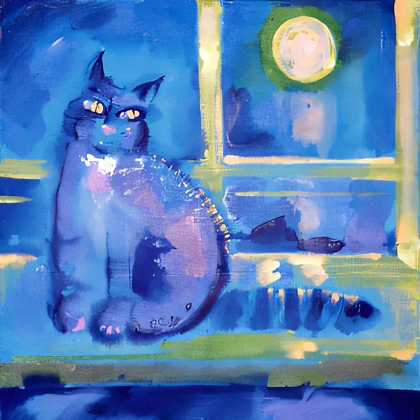 Синий кот, 1996, холст, акрил, 90x90. Собственность автора, $400
