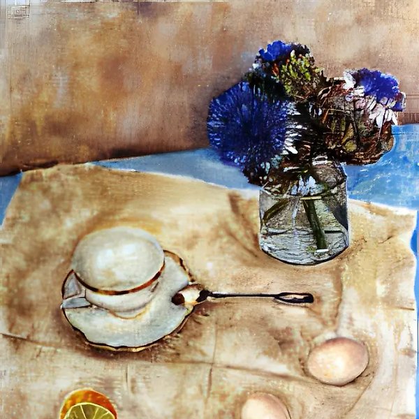 清晨静物,2000年,布面油画,65×50,作者自藏。