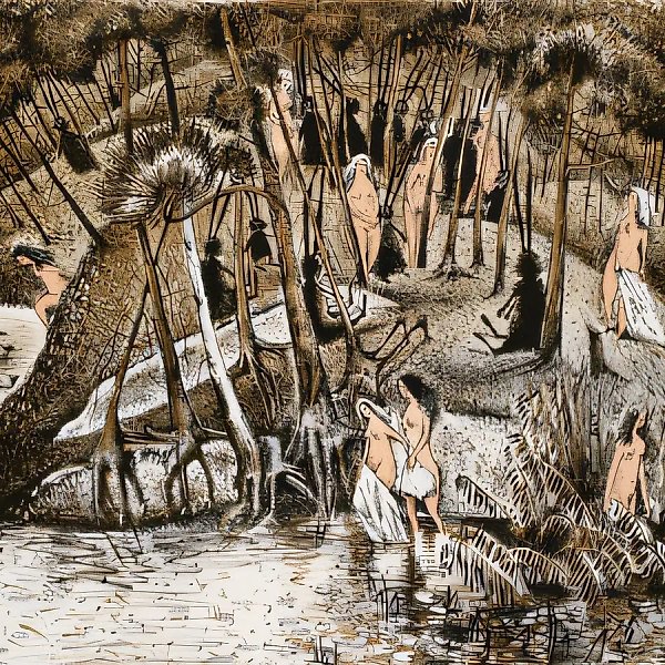 洗澡的女人与兔子，1997年，石版画，40 x 45