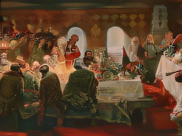 Ivan the Terrible`s Feast in Alexandrova Sloboda, 1994, oil on canvas, 150x402