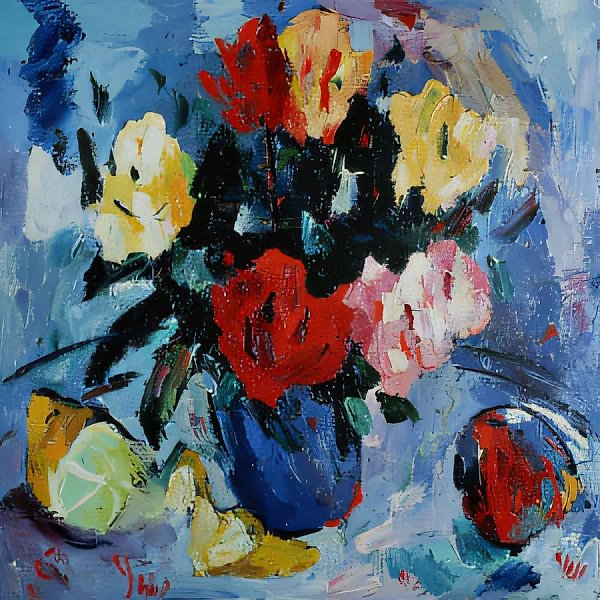 Roses and Lemon, 1997, canvas, oil, 100x100