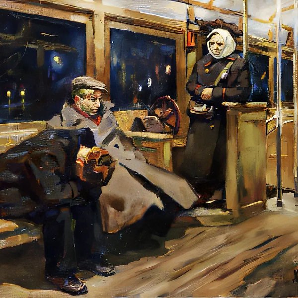 Ночной трамвай., 1956, холст, масло, 44х54