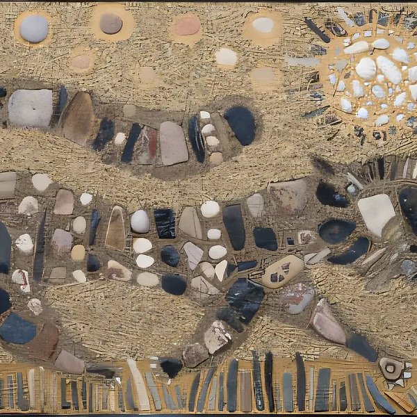 Полосатый кот., 1997, мозаика (речной камень), 60х100