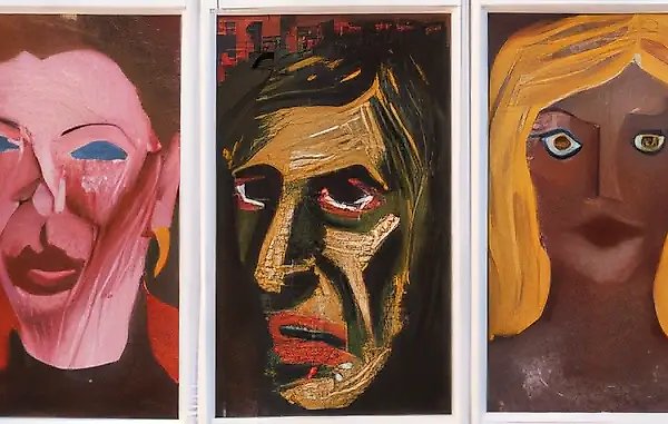 Лица., 1977, картон, масло, 40 x 150