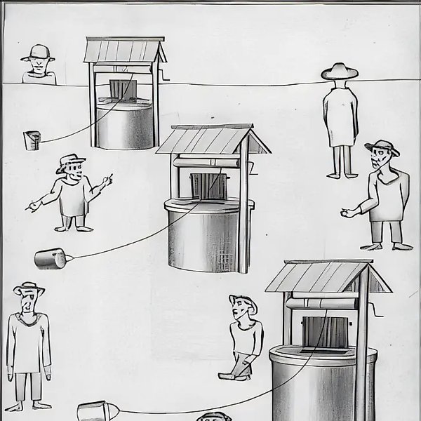 Крестьяне и колодцы, 1994, бумага, карандаш, 36,5x29,8. Собственность автора