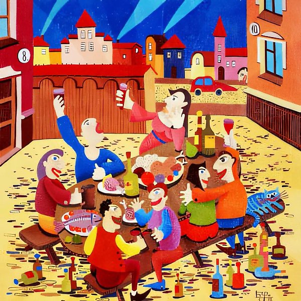 Пир, 1997, холст, масло, 70x70. Частная коллекция, США