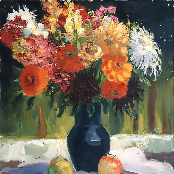 Цветы и яблоки., 1951, холст, масло, 56 х 45