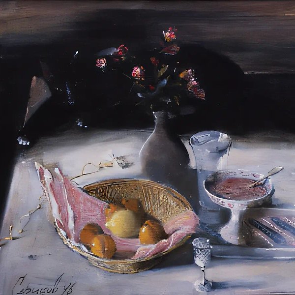 Still Life with a Cat, 1996, oil on canvas, tempera	, 50x60