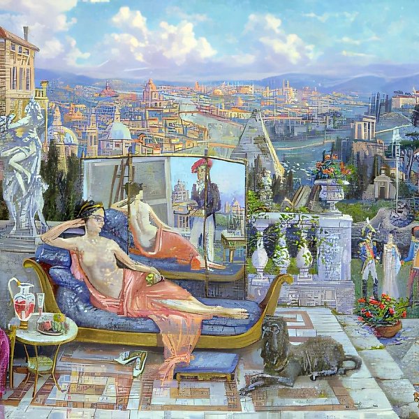 意大利风情，1997年，布面油画，71×101厘米，与A. Oranskaya合作创作。作者自藏。