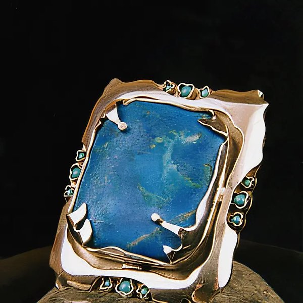 Ring from the «The Lord Is the Shield of My Faith» collection (Dedicated to the 1700th anniversary of Armenia`s adoption of Christianity), 2000, silver, pressed activated turquoise. Author`s property