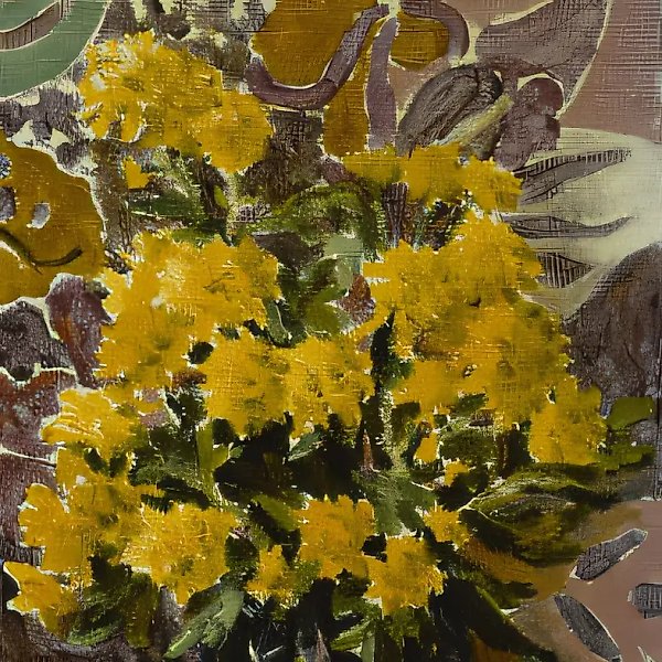 Желтые хризантемы в синем бокале, 1998, холст, масло, 40х30