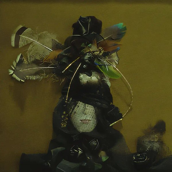 Stranger, 1996, collage: porcelain, textile, beads, feathers, 40x40