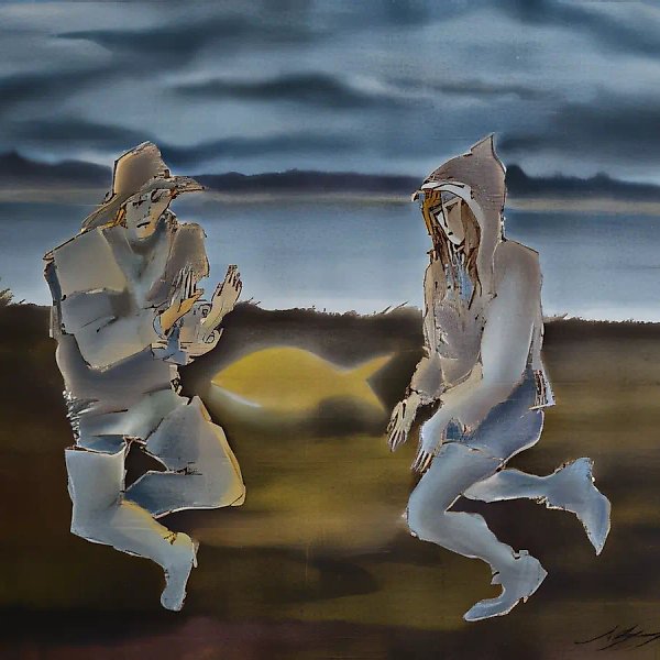 Рыбаки., 1998, батик (свободная роспись), 93х105