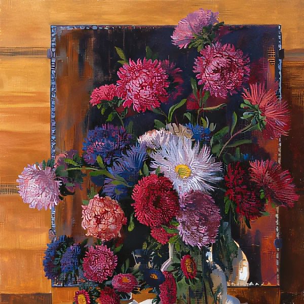 Астры у зеркала, 1998, холст, масло, 80х60