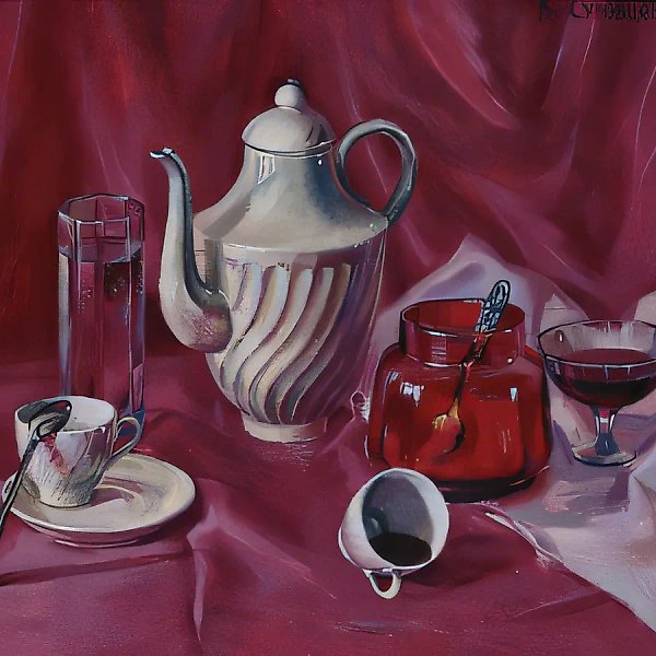 紫色调的早餐，1997年，布面油画，50×59