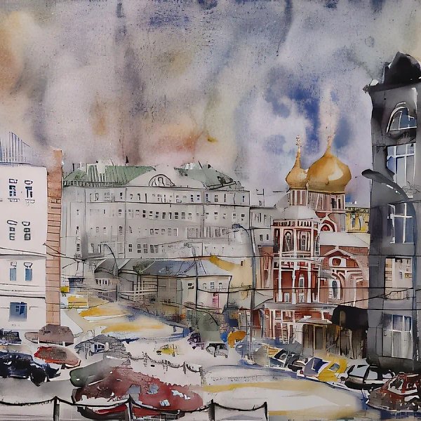 Moscow, Slavyanskaya Square, 1998, paper, watercolour, 36x48. Author`s property