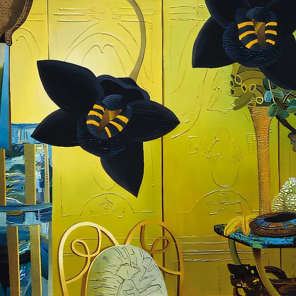 Натюрморт с чёрными орхидеями, 1999, акрил на холсте, 100x140