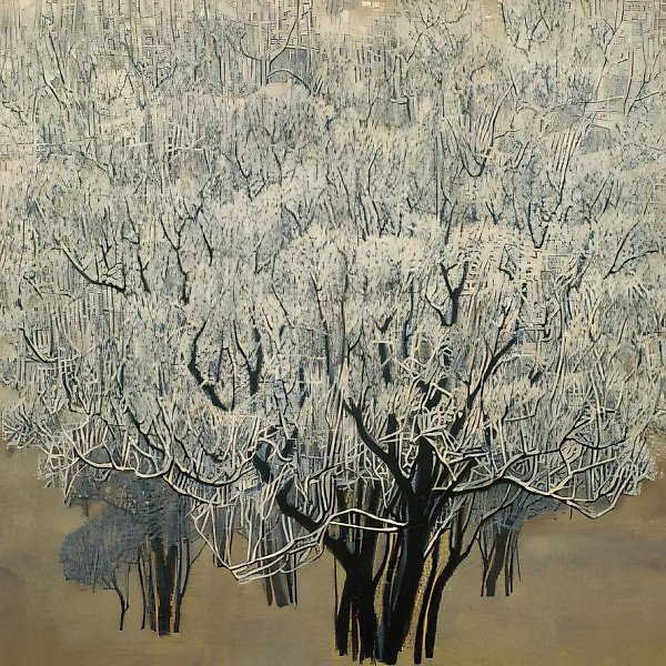 Куст сирени. Иней, 1998, масло на холсте, 100x100