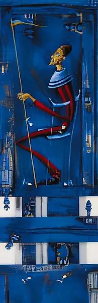 国际象棋的诞生,2000年,木材,油画,117×25