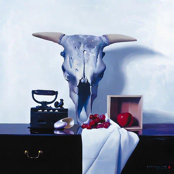 有牛头的静物,2000年,布面油画,72x72