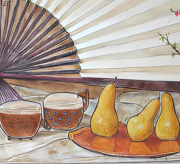 Still Life with a Large Chinese Fan, 2005, canvas, tempera, 50x110