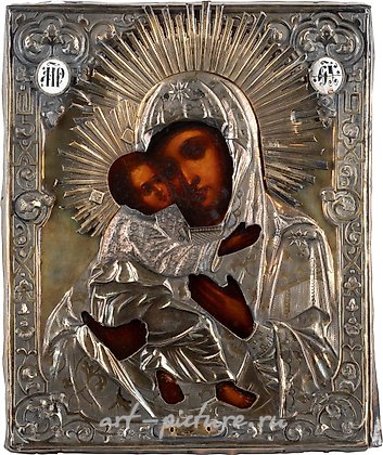 Русское серебро, НЕБОЛЬШАЯ ИКОНА, ИЗОБРАЖАЮЩАЯ ВЛАДИМИРСКУЮ БОЖЬЮ МАТЕРЬ