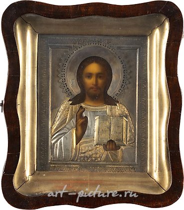 俄罗斯银, 基督全能者的图标，带有银色和金色的装饰。