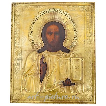 Русское серебро, Старинная русская икона, изображающая Иисуса Христа с молитвенником в руках