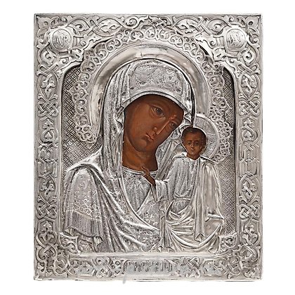 Русское серебро, Русская  икона на дереве с серебром из мастерской в Москве, Россия