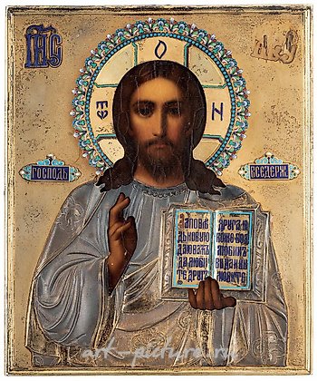 Русское серебро, РУССКАЯ ИКОНА ХРИСТА С ПОЗОЛОТОЙ