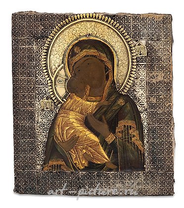 Русское серебро, Икона "Дева Владимирская" с серебряной ризой