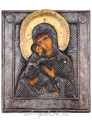 Русское серебро, Старинная русская православная икона Владимирской Божией Матери 19 века.