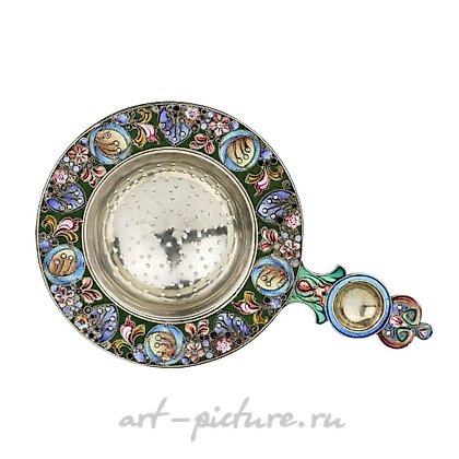 Russian silver, Russian silver tea strainer, with enamel decor, in the spirit...