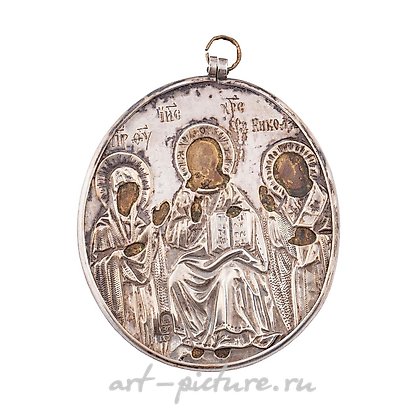 Русское серебро, Русская путевая икона в серебряной ризе с Деесисом и святым мучеником Иоанном.
