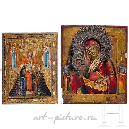 Русское серебро, Две русские иконы - Иверская Богоматерь и Феодоровская Богоматерь.