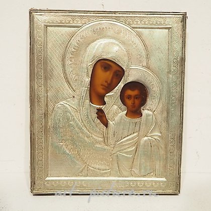 Русское серебро, Русская икона 19 века, роспись на дереве с серебром