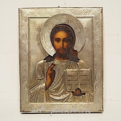 Русское серебро, Русская икона XIX века, роспись на дереве с серебром
